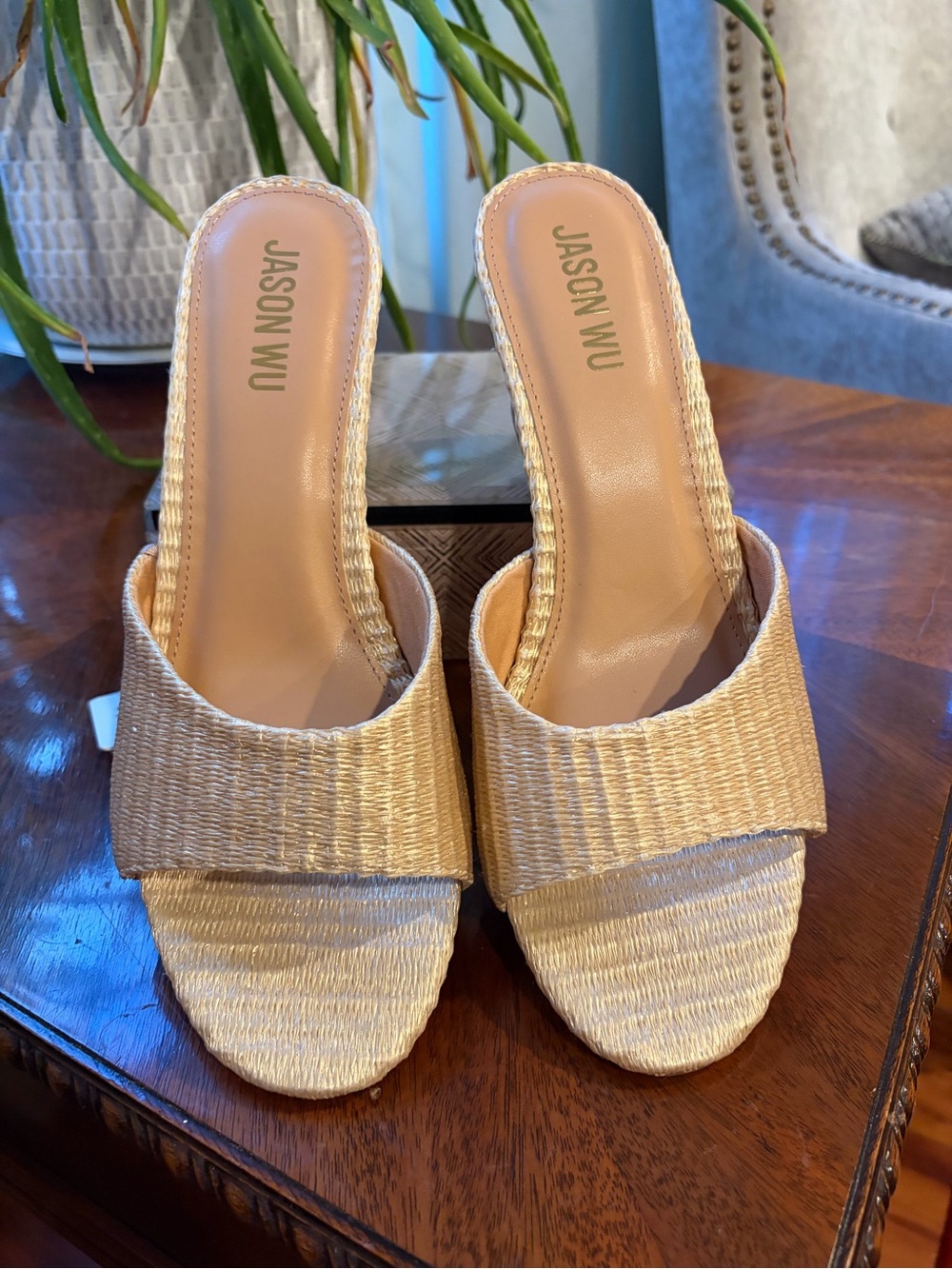 Jason Wu Natural Raffia Slide Mules in Beige
